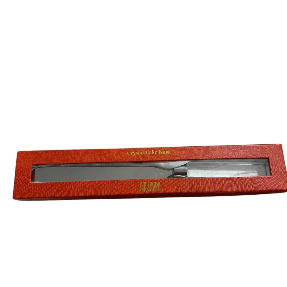 Oleg Cassini Clear Crystal Cake Knife In Orange Satin‎ Lined Gift Box